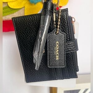 Coach handbag tag with unbranded Black Leather  bracelet Keyring Wallet